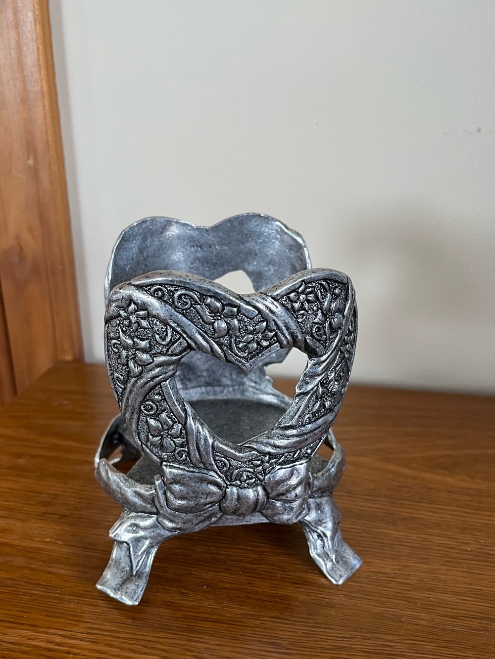 Silver Metal Heart Shaped Candle Holder